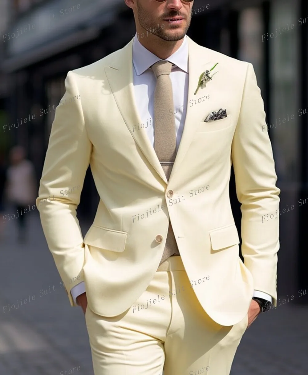Светло-жълт мъжки бизнес костюм на Младоженеца, Смокинги за младоженците, Сватбена парти, официален повод, комплект от 2 теми, яке, Панталони