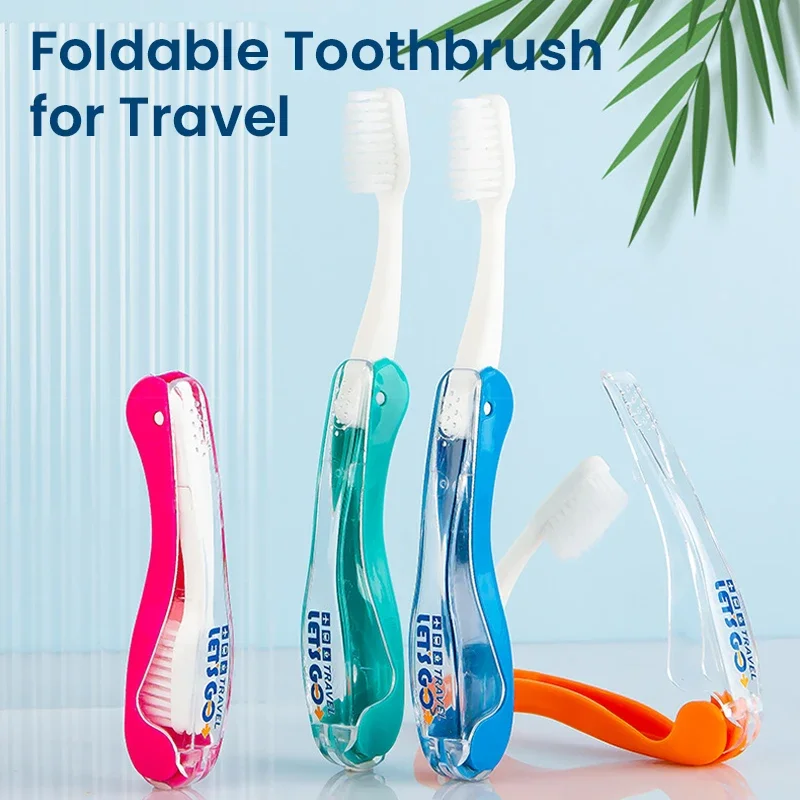 Преносима сгъваема четка за зъби за хигиена на устната кухина, четка за зъби с мек косъм, независимо опаковки, дизайн на дренажни отвори за пътуване