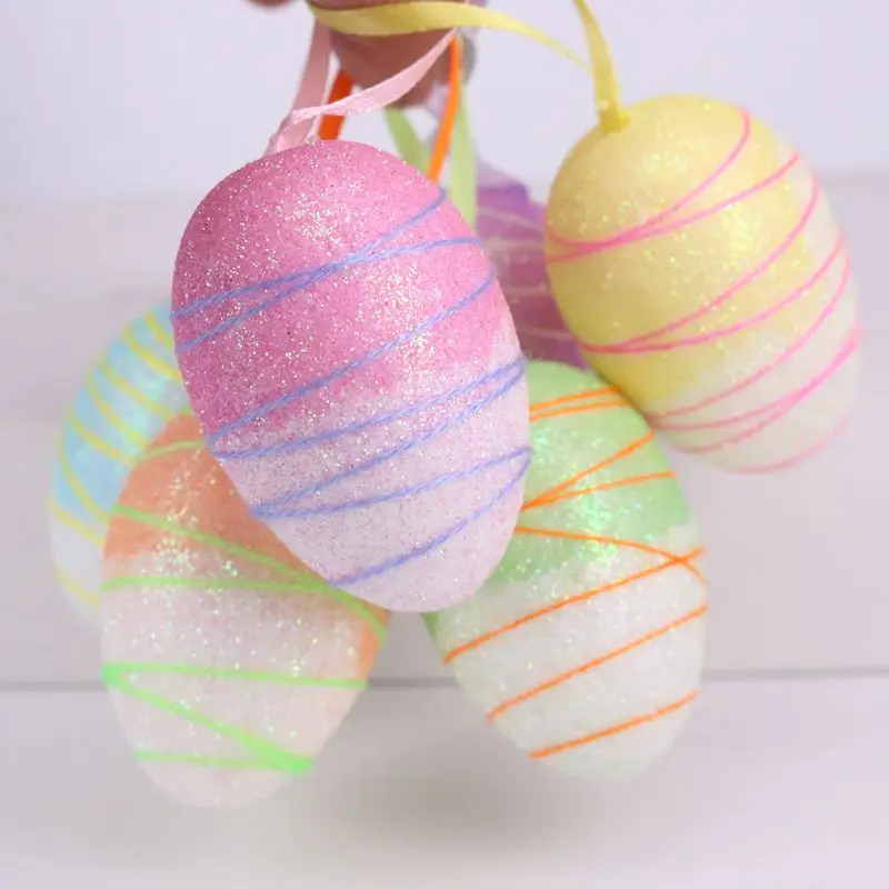 6шт пластмасови великденски яйца Подвесное украса Кошница за Великден дърво Пъстри Яйца за Украса Щастлив Великден партита Детски подарък Начало декор